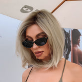 Peluca de cabeza completa con cola de caballo dorada dividida para mujer