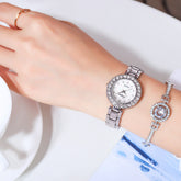 Damen Stahl Band Uhr Band Armband Set Quarz