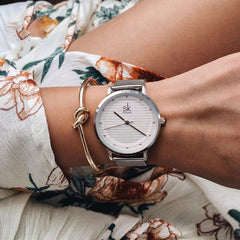 Reloj de cuarzo sencillo resistente al agua con correa de acero eMsh