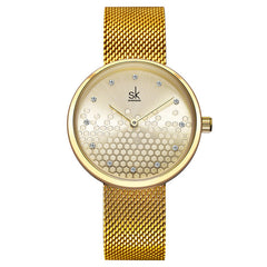 Reloj creativo de panal dorado y plateado para mujer