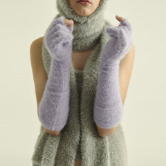 Verlängerte fingerlose Handschuhe in Nerzoptik in Bonbonfarbe für Damen