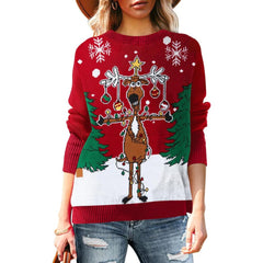Langärmliger Weihnachtspullover mit Feiertags-Print