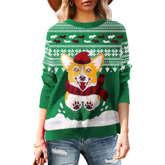 Langärmliger Weihnachtspullover mit Feiertags-Print