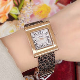 Quadratische Uhr mit Stahlgürtel und Leopardenmuster aus Netzstoff für Damen
