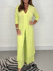 Traje casual de 2 piezas con top largo y pantalón