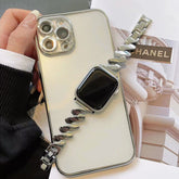 Correa de reloj de seda con diseño de bufanda y patrón de ondas, correa de acero en forma de Z