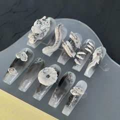 Handgetragene Nagelkunst im Nationalstil, Drachenbiografie, chinesischer Stil, künstliche Nägel, Nagelaufkleber