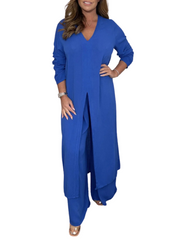 Traje casual de 2 piezas con top largo y pantalón
