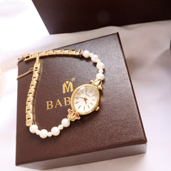 Correa de reloj de perla de agua dulce natural, exquisito reloj de cuarzo