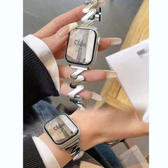 Correa de reloj de seda con diseño de bufanda y patrón de ondas, correa de acero en forma de Z