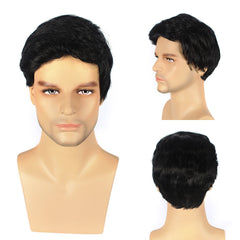 Peluca de hombre de mediana edad con cabello corto y rizado y esponjoso