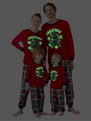 Printed Family Christmas Tree And T Rex Glow In The Dark Pajama Set
