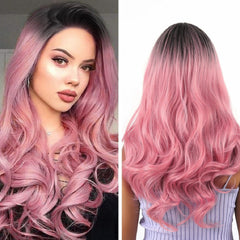 Peluca de fibra química de alta temperatura con ondas grandes y cabello largo y rizado con degradado de color