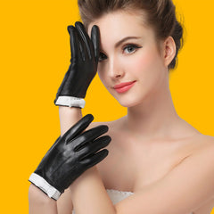 Guantes de cuero para mujer con lazo de piel de oveja