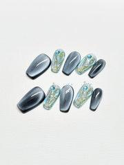 Handgemachte Custom Dunkelblau Katzenauge Strass Weiß Nische Hochwertige Wear Rüstung