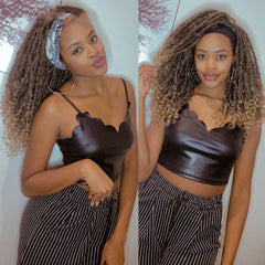 Peluca de pelo largo y rizado de crochet con cinta para cubrir la cabeza