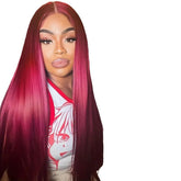 Weinrot für Frauen, mittellang, glatt, flauschig, natürliche Haarabdeckung