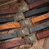 Western Cowboy PU-Ledergürtel mit Bullenverzierung und floraler Gravur