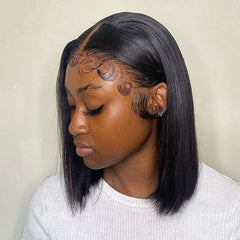 Kurze gerade Front Lace Perücke Chemiefaser Vollkopf Perücke natürlich