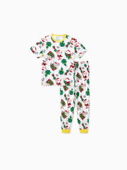 Festliches bedrucktes Familienpyjama-Set für Weihnachten