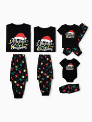 Weihnachtspyjama-Set für die Familie mit Glühbirnen-Print und kurzen Ärmeln