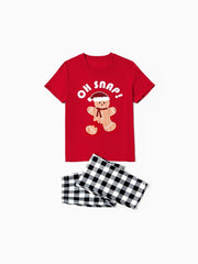 Conjunto de pijama familiar navideño a juego con top y cuadros con estampado de pan de jengibre
