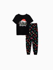 Weihnachtspyjama-Set für die Familie mit Glühbirnen-Print und kurzen Ärmeln