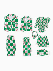 Bedrucktes Familien-Pyjama-Set mit Weihnachts-Zuckerstangen-Design und Kragen