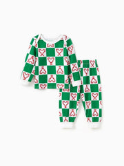 Bedrucktes Familien-Pyjama-Set mit Weihnachts-Zuckerstangen-Design und Kragen