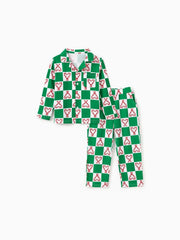 Bedrucktes Familien-Pyjama-Set mit Weihnachts-Zuckerstangen-Design und Kragen