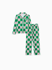 Bedrucktes Familien-Pyjama-Set mit Weihnachts-Zuckerstangen-Design und Kragen