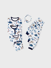 Passendes Familien-Pyjama-Set mit Dinosaurier-Print und Knopfdetails