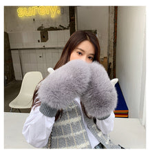 Guantes cálidos de invierno de piel de zorro