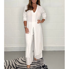 Traje casual de 2 piezas con top largo y pantalón