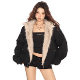 Chaqueta bomber con capucha y ribete de piel sintética, acogedora y elegante