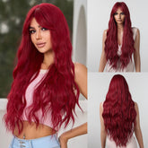 Acht-Charakter Liu Seetang Rose Rot Lange Lockige Haare Big Wave Perücke
