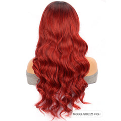 Cubierta para la cabeza de fibra química con cabello largo y rizado de ondas grandes de color rojo