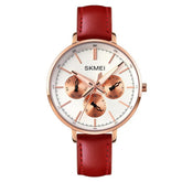 Six-pin Genuine Leather Retro Round Quartz Watch