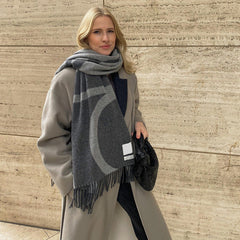 Bufanda de lana pura con diseño geométrico de jacquard, chal grueso y cálido