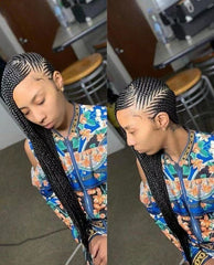 Peluca de fibra química con encaje largo y liso, con rastas y tocado