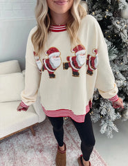 Suéter cómodo y festivo con bordado de Papá Noel