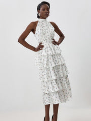 Sleeveless Hollow Floral Layered Cake Dress