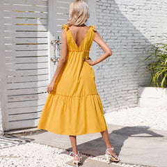 Plunge Neck Lace Detail Dress