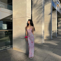 Rose Print Fitted Slip Midi Dress