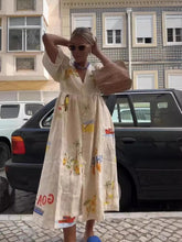 Printed V-Neck Cute Short-Sleeved Loose Dress