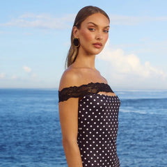 Lace Polka Dot Print Bandeau Mini Dress