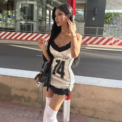 Lace V-neck Pleated Printed Satin Slip Dress