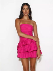 Pleated Slimming And Strapless Cake Dress