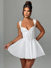 Sling Lace Halter Back Solid Color Dress