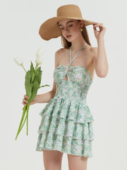 Strapless Lace-Up Waist Mini Dress